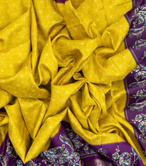 Yellow Woven Synthetic Crackle Saree With Printed Geometric & Bird Motifs-BL4518