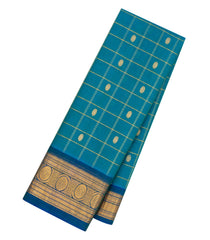 Turquoise Handloom Gadwal Silk Cotton Saree With Checks & Buttas-GA0402