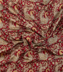 Crimson Printed Chanderi Cotton Saree With Zari Border-CC1503