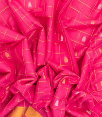 Hot Pink Handloom Venkatagiri Cotton Saree With Checks & Buttas