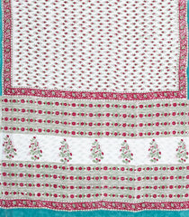 White Printed Jaipur Cotton Saree With Floral Motifs-JC1466