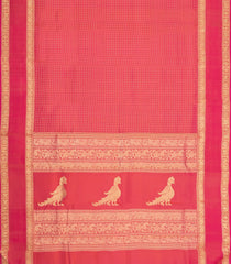 Peach Handloom Kanchipuram Silk Saree With Zari Checks-KA16150