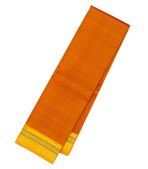 Orange Handloom Kanchipuram Silk Saree With Mustard Border-KA12866