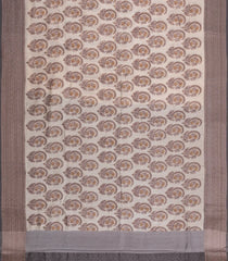 Cream Printed Chanderi Cotton Saree With Zari Border-CC1558