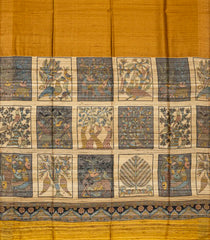 Mustard Handloom Dupion Silk Saree With Printed Animal Motifs