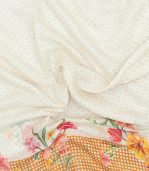 Beige Printed Synthetic Linen Saree With Floral Motifs-SY0049
