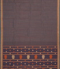 Dark Grey Handloom Kanchi Cotton Saree With Checks-KC1579