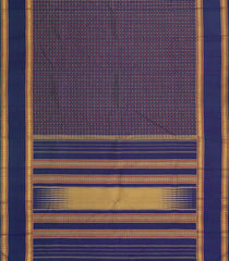 Navy Blue Handloom Kanchipuram Silk Saree With Checks & Button Motifs-KA13741