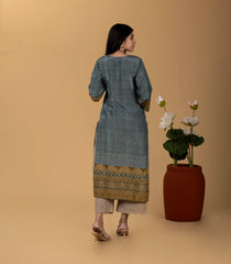 Teal Blue Polka Printed Kurta-KR0830