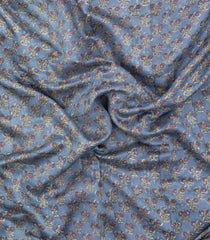Steel Blue Printed Chanderi Cotton Saree With Zari Border-CC1638