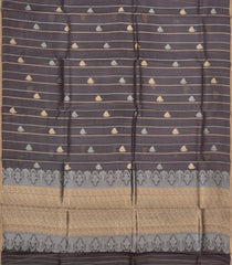 Black Woven Pure Organza Silk Saree With Zari Stripes & Buttas-KS1074