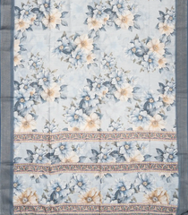 Grey Woven Art Linen Saree With Printed Floral Motifs-BL3757