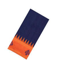 Navy Blue Woven Tussar Silk Saree With Contrast Temple Border-TU3251