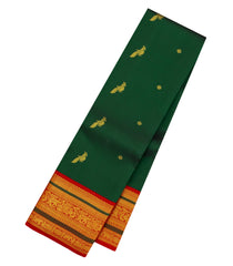 Dark Green Handloom Korvai Kanchipuram Silk Saree With Buttas-KA15503