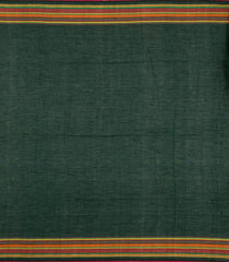 Bottle Green Handloom Bengal Cotton Saree With Cross Buttas -BG1455
