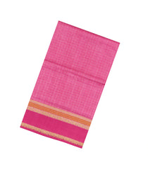 BubbleGum Pink Handloom Silk Cotton Saree With Checks-SC4576