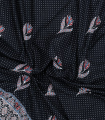 Black Printed Jaipur Cotton Saree With Printed Floral Motifs-JC1758