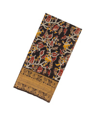 Black Blended Silk Saree With Kalamkari Krishan Print