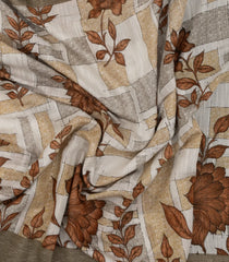 Brown Woven Blended Linen Saree With Printed Floral Motifs-BL4844