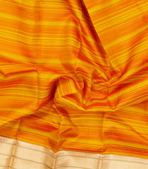 Mustard Handloom Korvai Kanchipuram Silk Saree With Stripes-KA15780