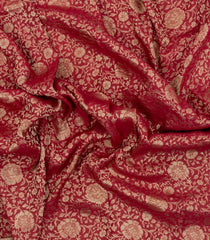 Crimson Woven Mysore Silk Saree With Floral Vine Motifs-MS3359