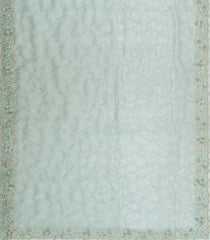 Turquoise Woven Pure Organza Saree With Embroidered Floral Work-EN2098