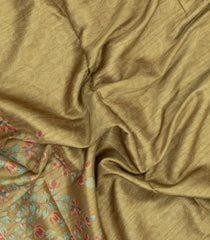 Olive Green Printed Synthetic Tussar Silk Saree With Floral Motifs-SY0079