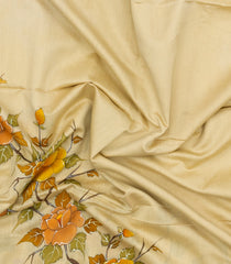 Cream Printed Tussar Silk Saree With Floral Motifs-TU3501