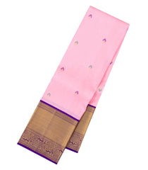 Pink Handloom Korvai Kanchipuram Silk Saree With Meena Buttas-KA16693