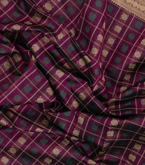 Magenta Handloom Silk Cotton Saree With Checks-SC4203