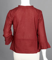 Maroon Ruffled-Neck Top with Waist Tie-RB5238