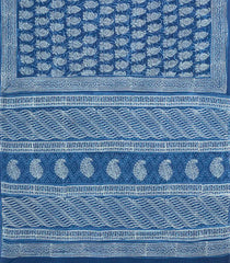 Indigo Printed Jaipur Cotton Saree With Printed Floral Motifs-JC1754