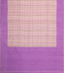 Beige Printed Synthetic Tussar Silk Saree With Lavender Checks-SY0526