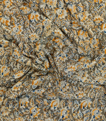 Beige Printed Kalamkari Cotton Saree With Zari Border-KAL1228