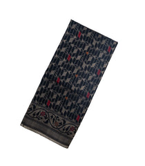 Black Handloom Soft Silk Saree With Stripes & Diamond Motifs-SO4162