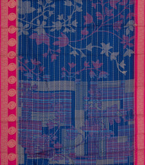 Blue Printed Synthetics Dola with Zari Stripes & Contrast Border-BL5219