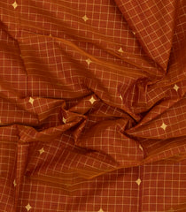 Rust Handloom Silk Cotton Saree With Checks-SC4297