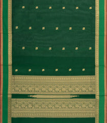 Dark Green Handloom Silk Cotton Saree With Horse Buttas-SC4033