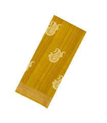 Mustard Printed Synthetics Dola Zari Lining With Jacquard Zari Border-BL5184