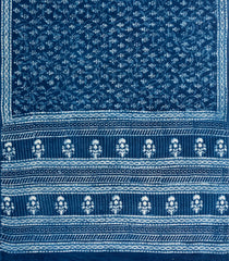Indigo Printed Jaipur Cotton Saree With Floral Motifs-JC1443