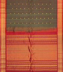 Green Handloom Gadwal Silk Cotton Saree With Contrast Border-GA0174