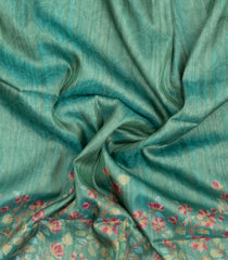 Aquamarine Printed Synthetic Tussar Silk Saree With Contrast Border-SY0143
