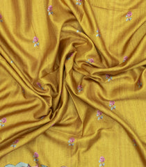 Mustard Printed Synthetic Tussar Silk Saree With Zari Border-SY0057