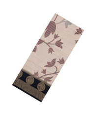 Taupe Printed Synthetics Dola with Zari Stripes & Contrast Border-BL5217