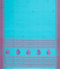 Turquoise Handloom Bengal Cotton Saree With Floral Buttas-BG1683