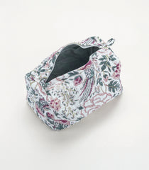 White Cotton Bagru Printed Toiletry Bag With Zipper-ACS1084