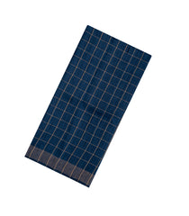 Indigo Handloom Dupion Silk Saree With Checks & Printed Pallu-DS0602