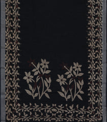 Black Printed Synthetics Linen Saree With Floral Motifs-BL5235