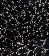 Black Printed Synthetic Dola Silk Saree With Floral Motifs & Zari Stripes-SY0466