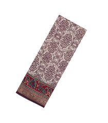 Brown Printed Chanderi Cotton Saree With Contrast Zari Border-CC1677
